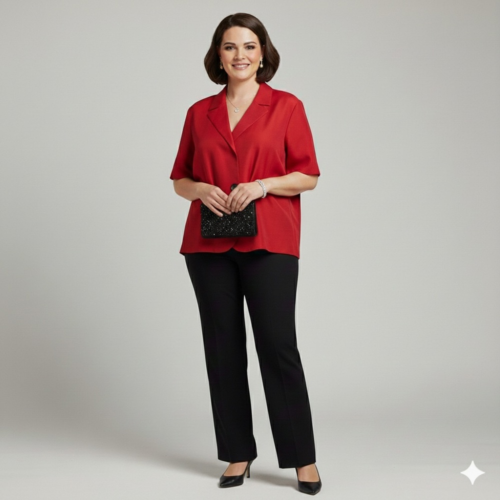 100% Silk Kasper Red Blazer and Black Pants Set